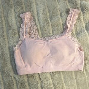 Streetwear Society Pale Pink Ribbed Lace-Trim Bralette